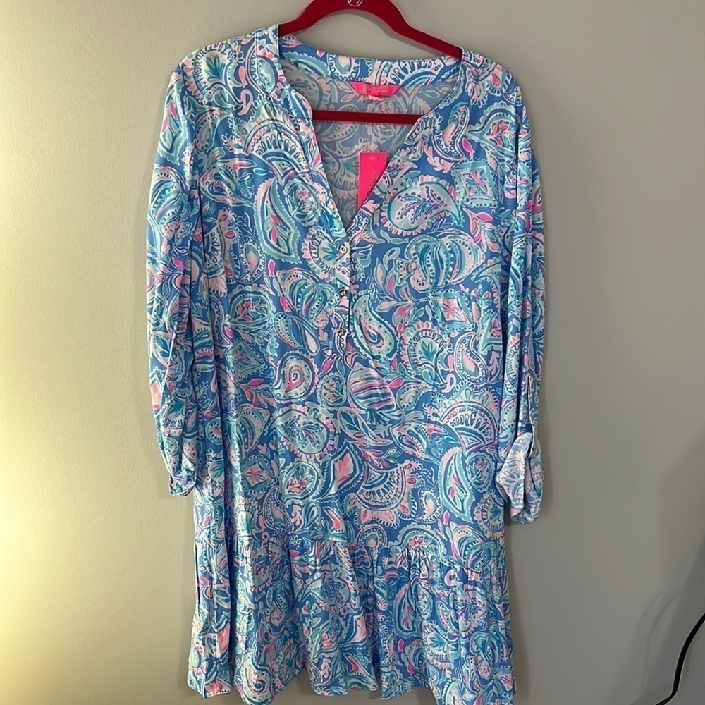 NWT Lilly Pulitzer Charlee Tunic Cover-Up Dress in Zanzibar Blue / Size XL